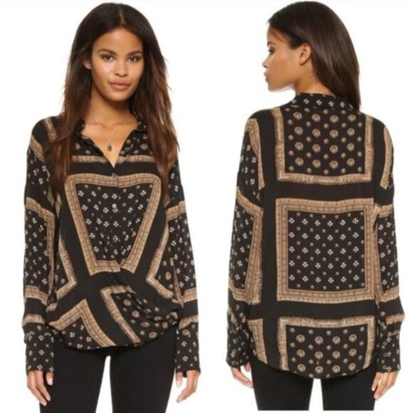 Free People Little Secrets Black Printed Blouse - Picture 2 of 7